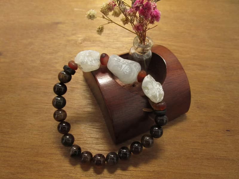 手鍊 珠串設計 白玉髓+紅瑪瑙+木化玉+椰子殼