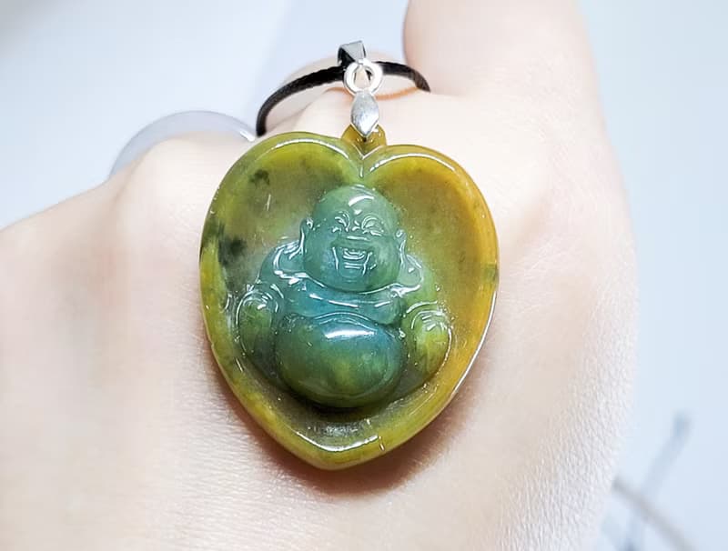 【純翠】天然翡翠 藍綠黃三彩心中有佛彌勒佛 佛系畢業禮物 附證