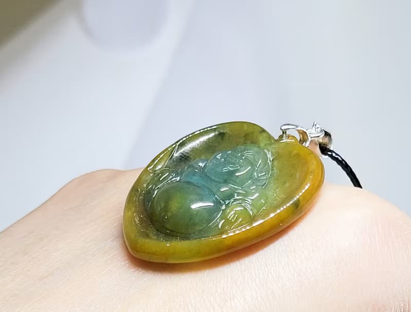 【純翠】天然翡翠 藍綠黃三彩心中有佛彌勒佛 佛系畢業禮物 附證