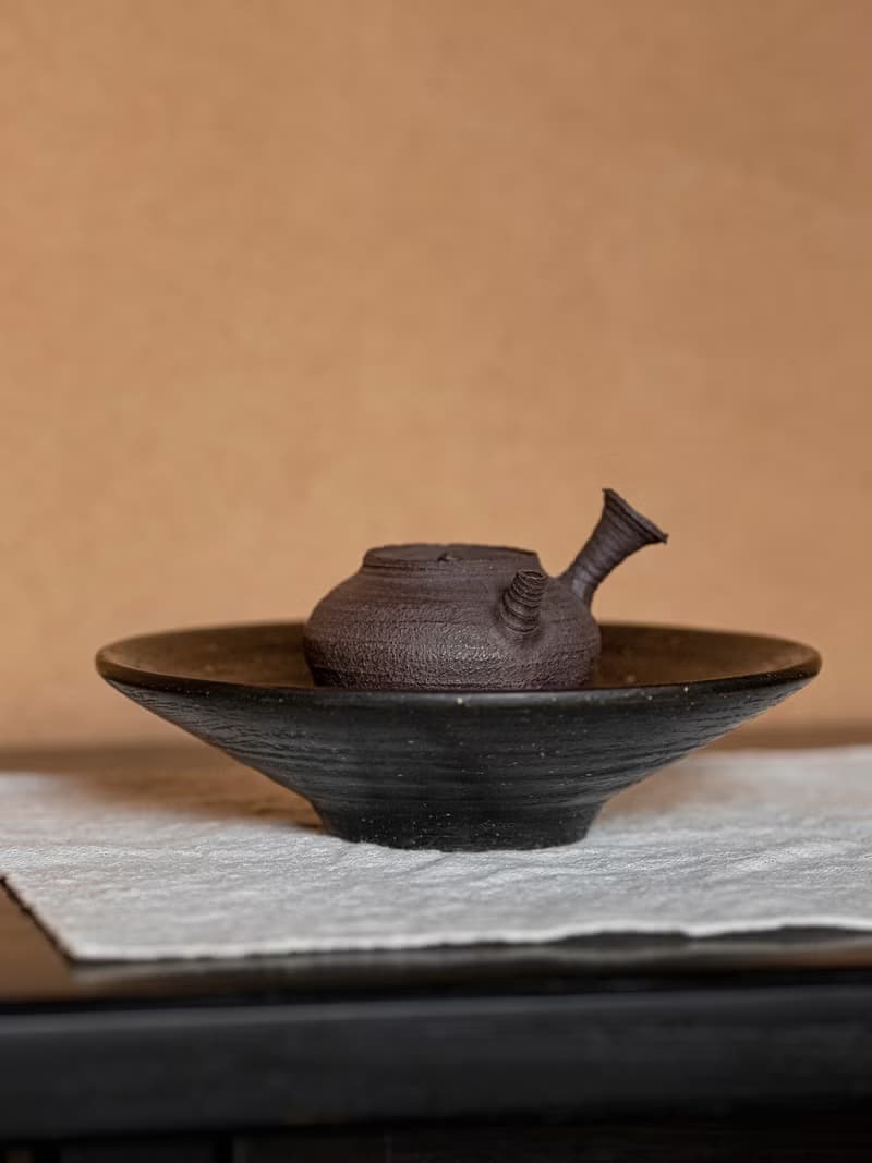 丸形建水&壺承  玄色茶道具