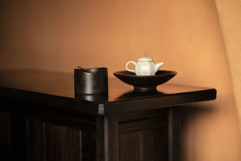 丸形建水&壺承  玄色茶道具