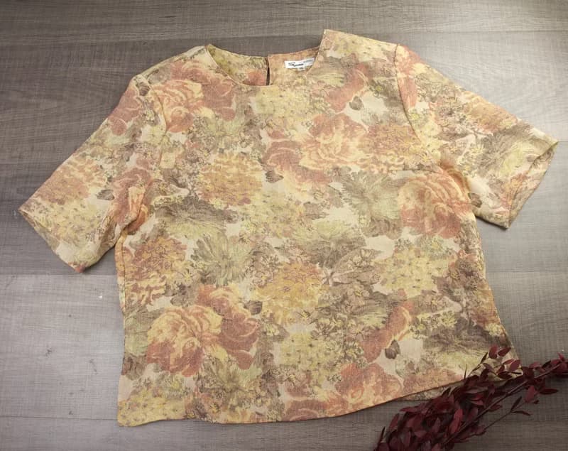 大號 | 復古黃色女式襯衫 | 短袖上衣| 女士日本複古服裝