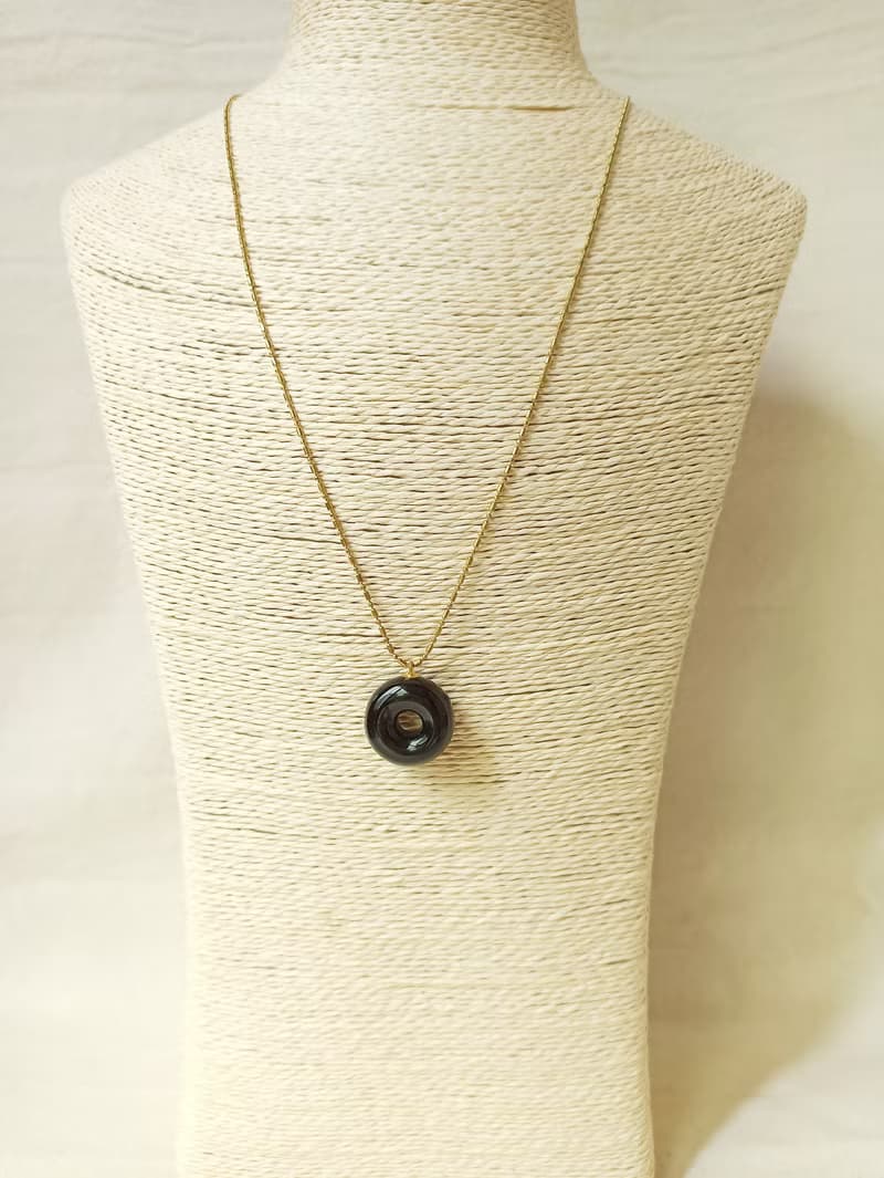 甜甜圈手工琉璃精油瓶銅項鍊(綠黑兩色可選)