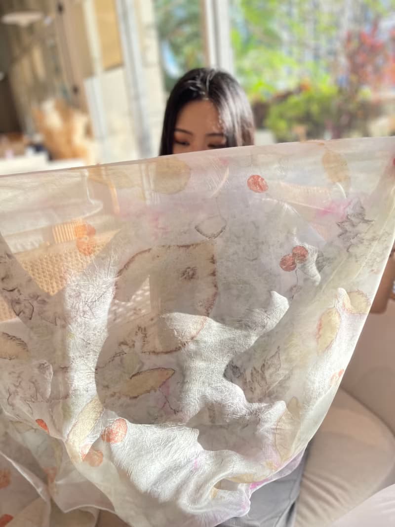 花葉移印染長絲巾 - 曉夢輕紗