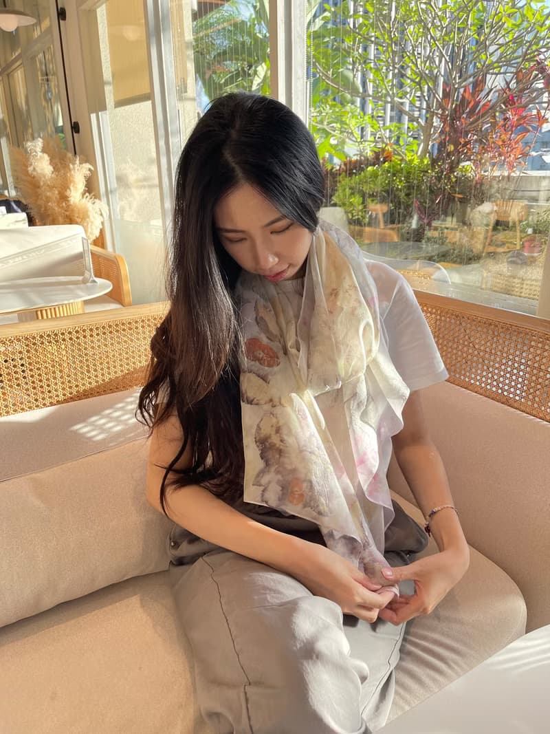 花葉移印染長絲巾 - 曉夢輕紗