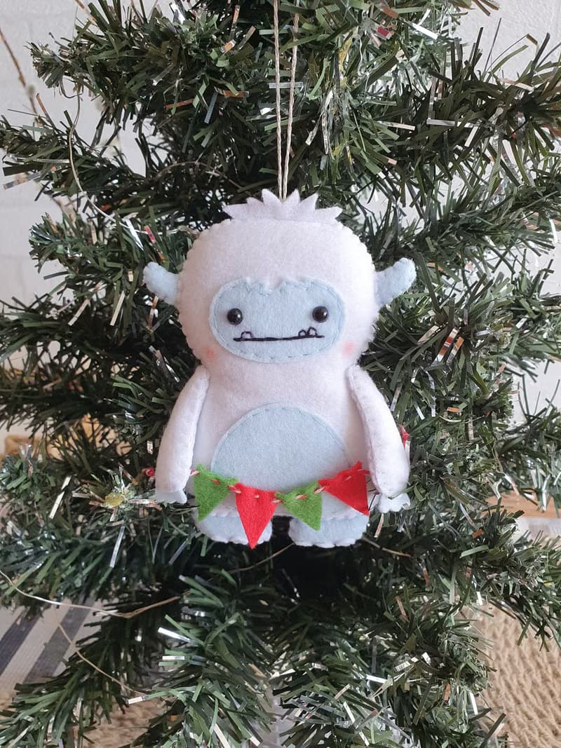 Yeti Ornament, Gentle Smile Yeti, Felt Christmas Ornament, Bigfoot, Snow Monster