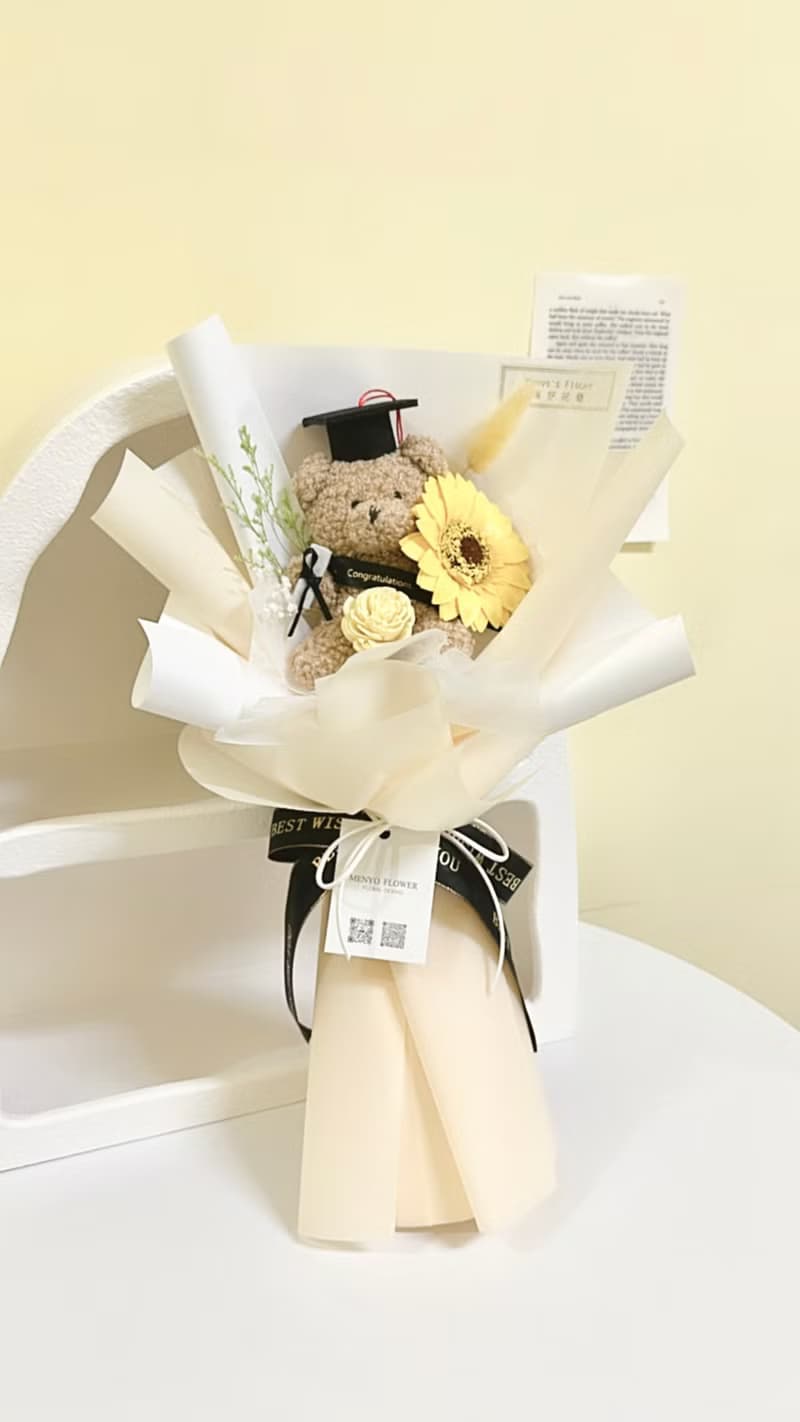 【畢業禮物】畢業小熊花束 畢業花束 乾燥花束 永生花束 附贈提袋
