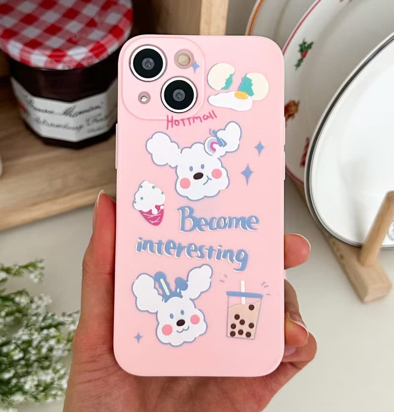 Sweet white poodle Pink Mobile phone case Silicone Protective Case