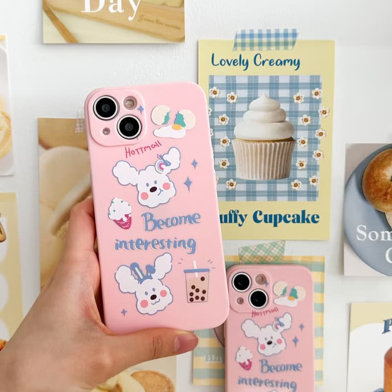 Sweet white poodle Pink Mobile phone case Silicone Protective Case