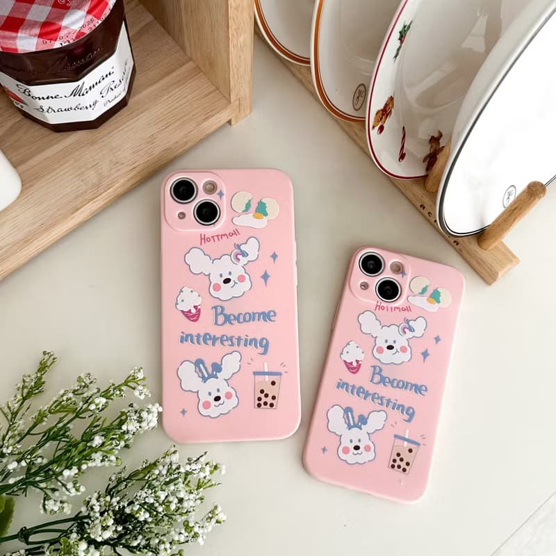 Sweet white poodle Pink Mobile phone case Silicone Protective Case