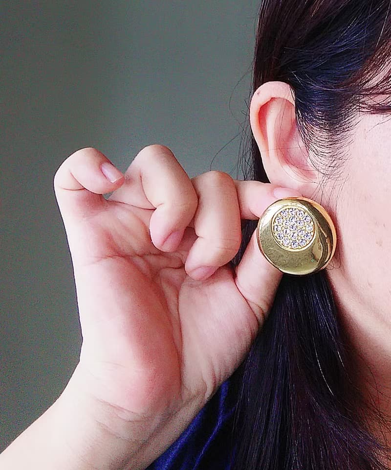 Vintage Jewelry 西洋古董飾品 摩登感 雙圓 針式耳環