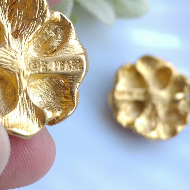 Vintage Jewelry 西洋古董飾品 紅琺瑯 花形 針式耳環