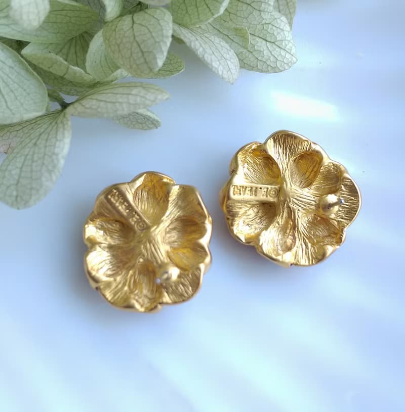 Vintage Jewelry 西洋古董飾品 紅琺瑯 花形 針式耳環