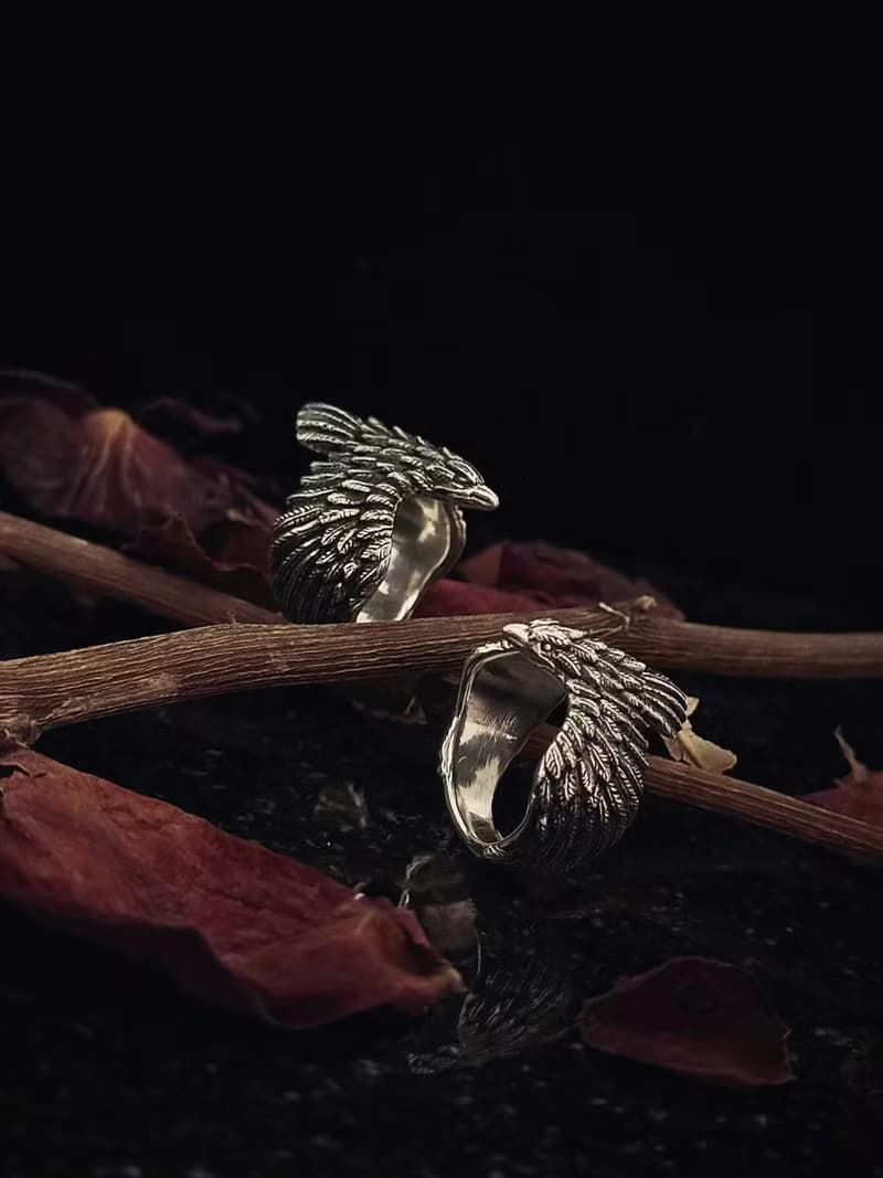 【新品】午夜羽毛/烏鴉/戒指/純銀