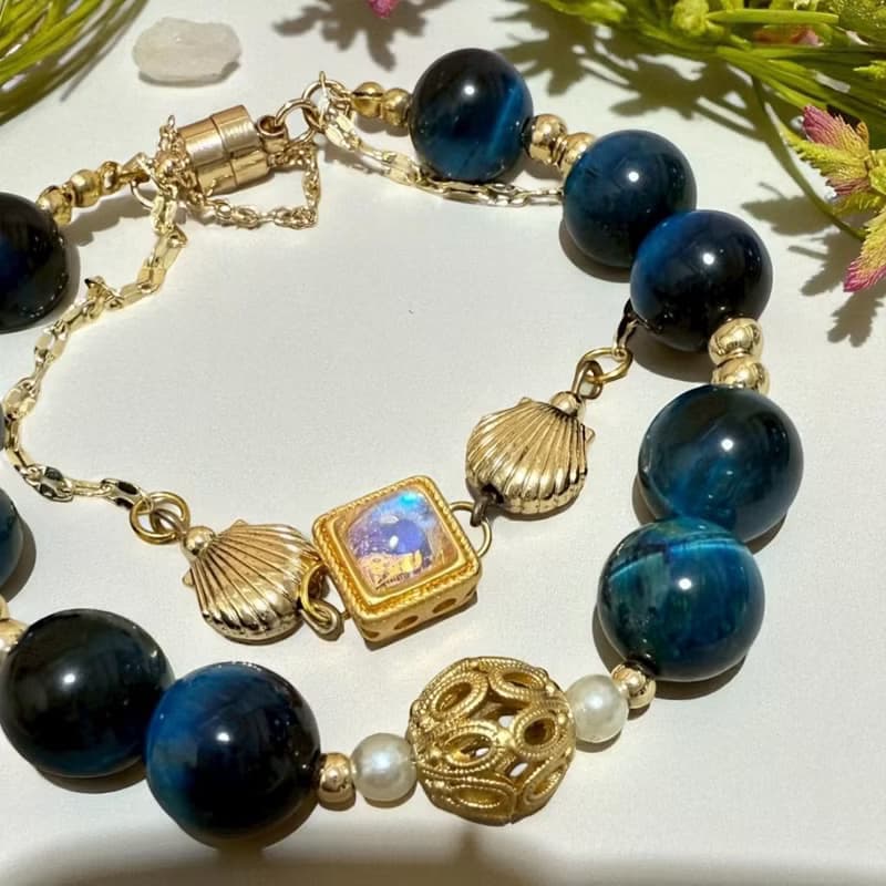海願星語手鍊 藍虎眼 白貝珠 星空琉璃 海洋守護 招財