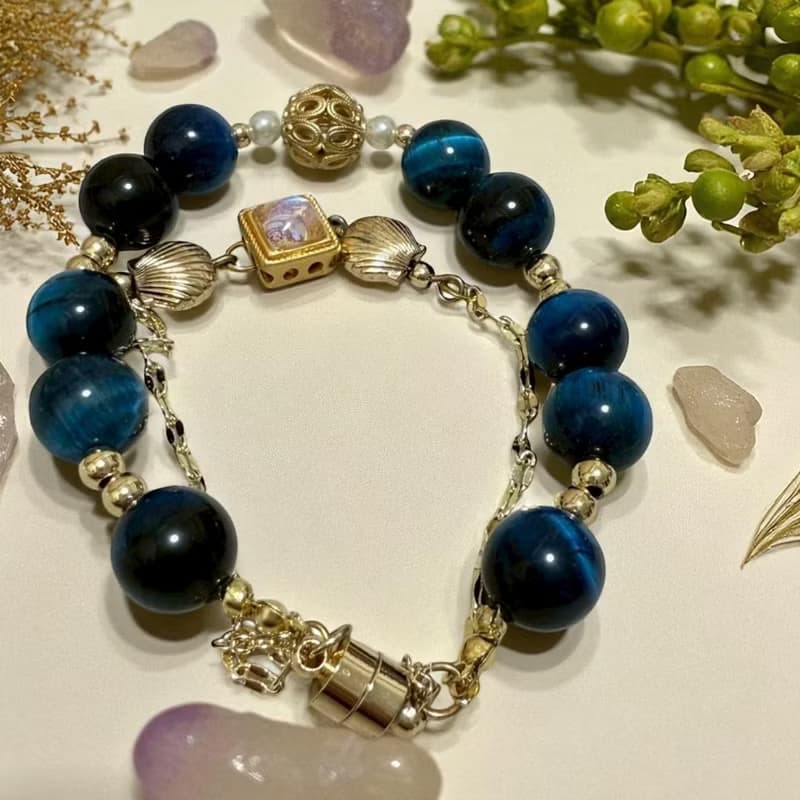 海願星語手鍊 藍虎眼 白貝珠 星空琉璃 海洋守護 招財