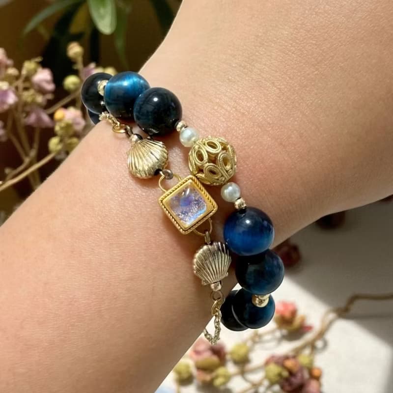 海願星語手鍊 藍虎眼 白貝珠 星空琉璃 海洋守護 招財