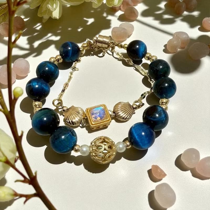 海願星語手鍊 藍虎眼 白貝珠 星空琉璃 海洋守護 招財