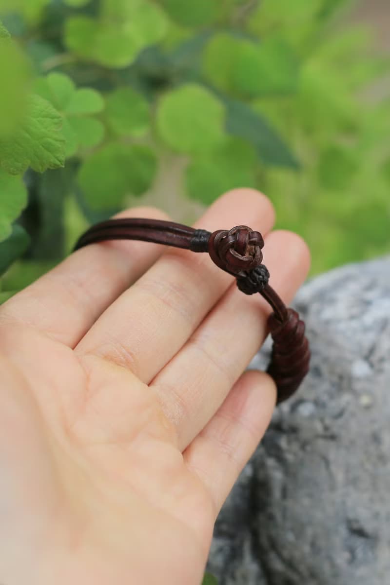 No.8-原創 & 復古牛皮 | 全手工編織手環 金剛結 紐扣結 | 個性