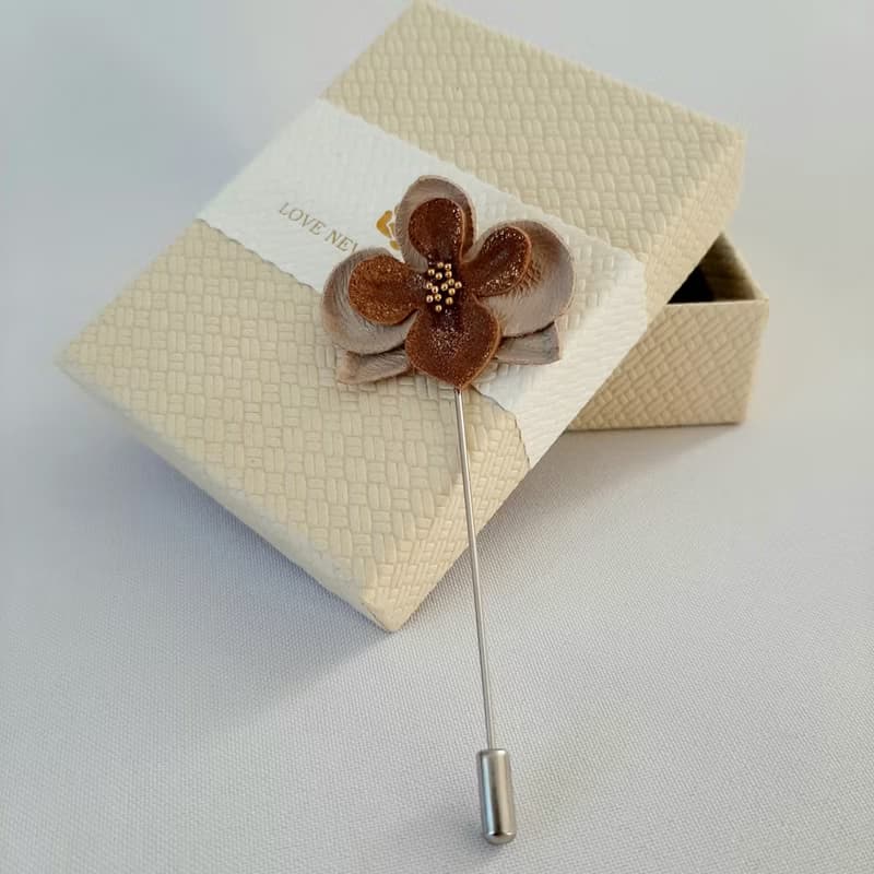 Men's lapel pin flower orchid , Fathers day gift for him Leather boutonniere