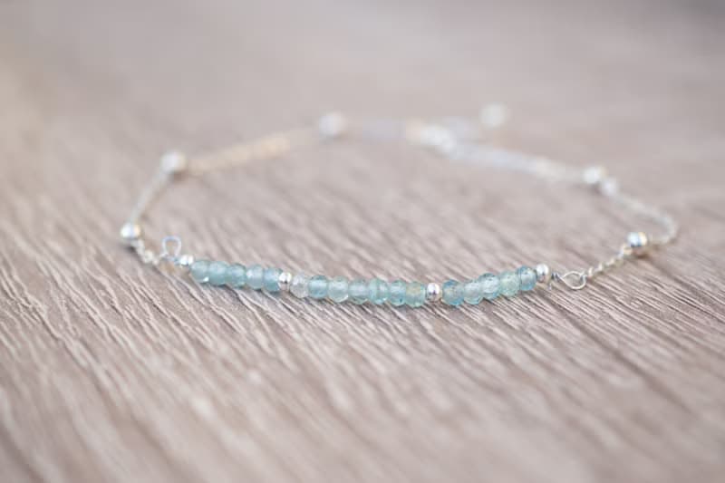 Aquamarine Bracelet, 925 Silver, Pisces stone, Aquarius crystal, Christmas gift