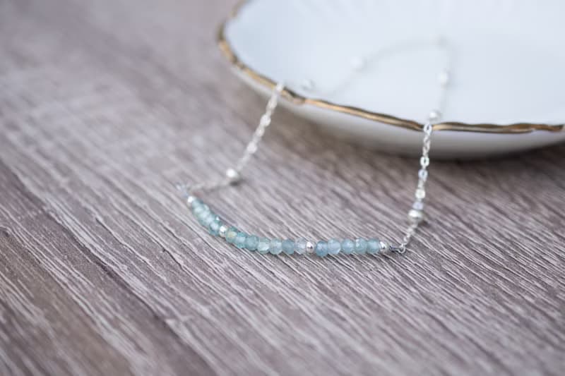 Aquamarine Bracelet, 925 Silver, Pisces stone, Aquarius crystal, Christmas gift