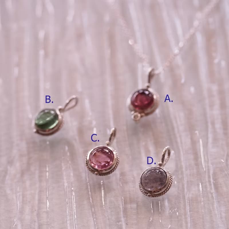 獨家設計小彩寶 碧壐 電氣石 手工純銀 項鍊 Rubelite Tourmaline