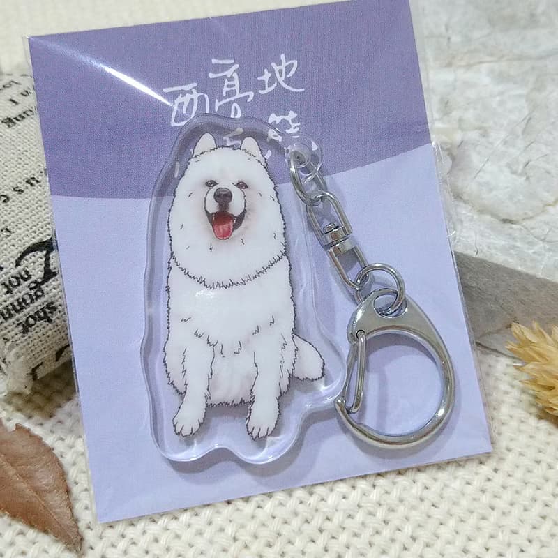 薩摩耶_線條版-壓克力吊飾(鑰匙圈)-雙面圖案-新廠商