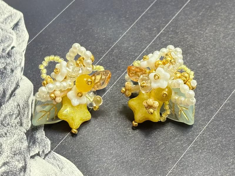 白日繁星 串珠花叢耳針耳環 手作串珠耳釘 花朵耳飾