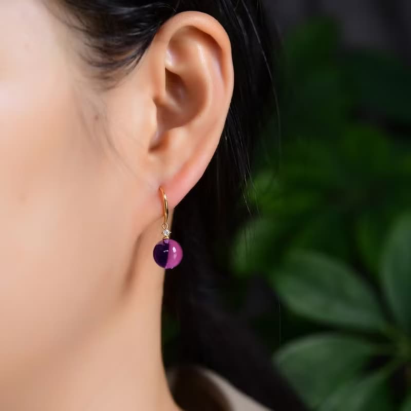 巴西老礦紫水晶轉運珠 小球耳墜 晶體干淨 顏色非常漂亮 招財