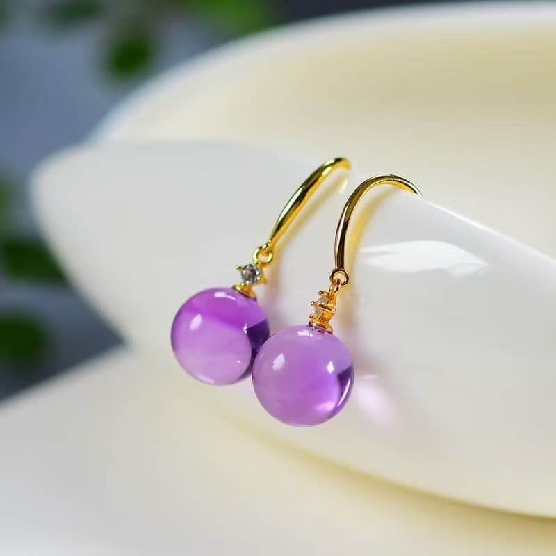 巴西老礦紫水晶轉運珠 小球耳墜 晶體干淨 顏色非常漂亮 招財