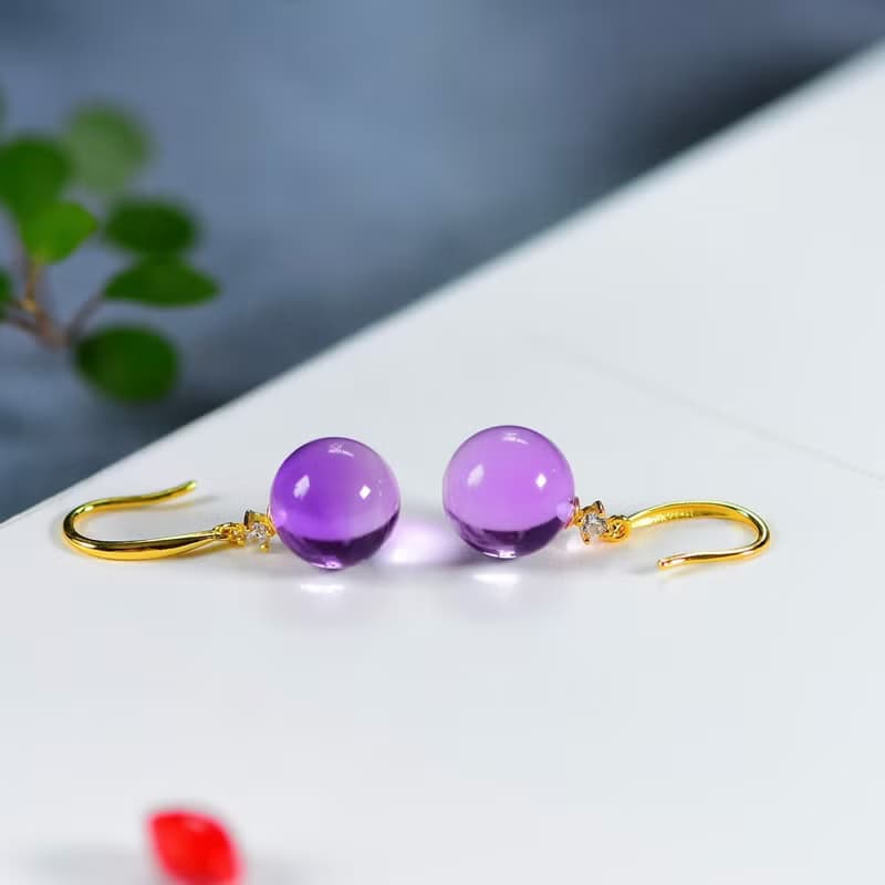 巴西老礦紫水晶轉運珠 小球耳墜 晶體干淨 顏色非常漂亮 招財