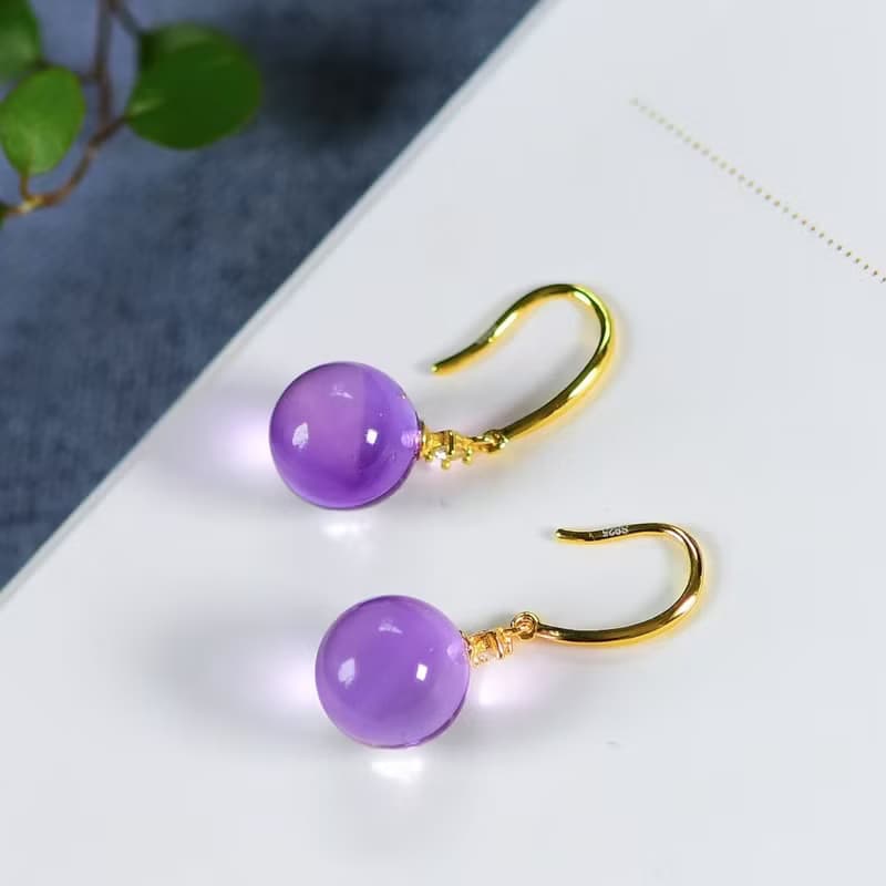 巴西老礦紫水晶轉運珠 小球耳墜 晶體干淨 顏色非常漂亮 招財