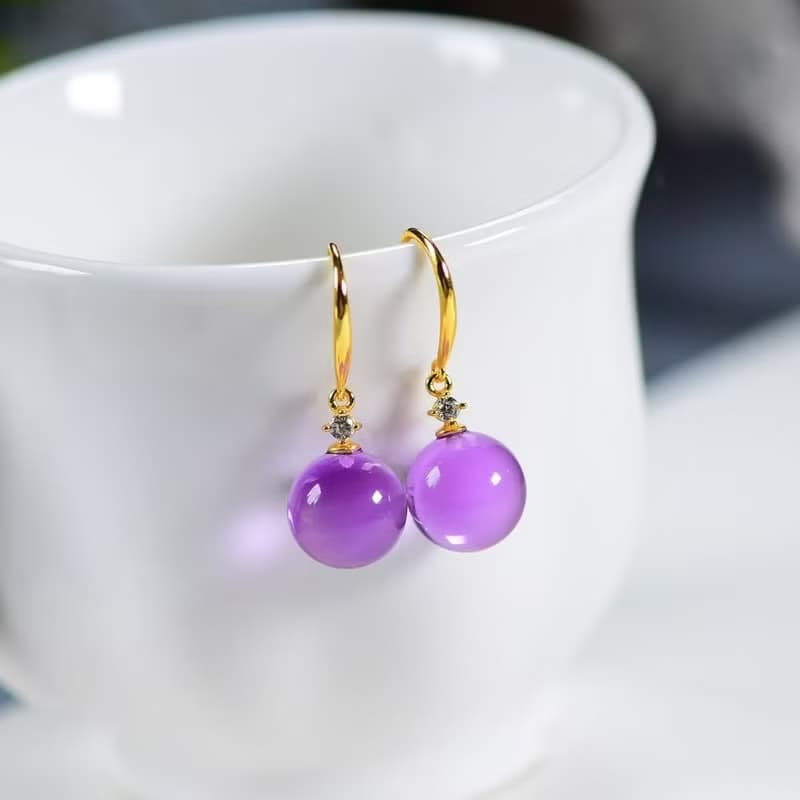 巴西老礦紫水晶轉運珠 小球耳墜 晶體干淨 顏色非常漂亮 招財