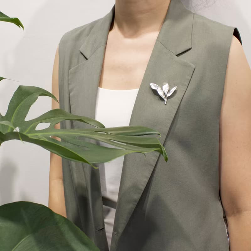 茶葉 純銀別針 胸針