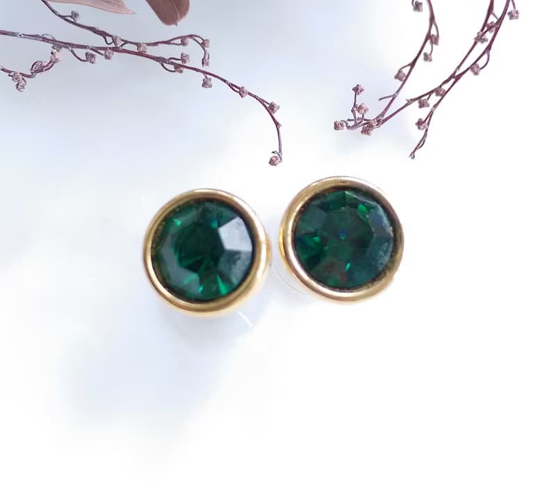 Vintage Jewelry 西洋古董飾品 SWAROVSKI 深邃綠 針式耳環