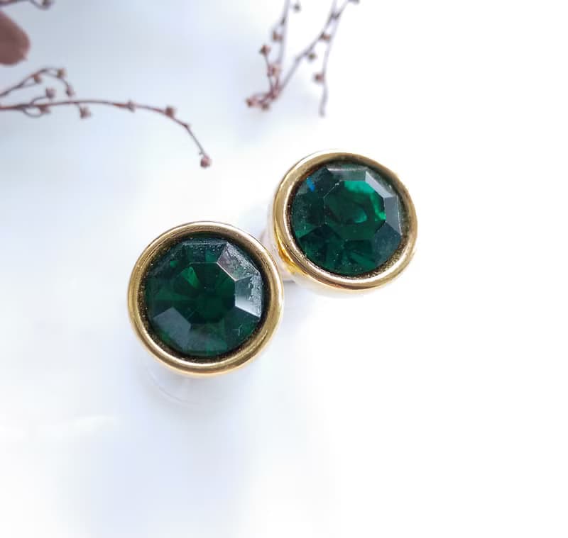 Vintage Jewelry 西洋古董飾品 SWAROVSKI 深邃綠 針式耳環