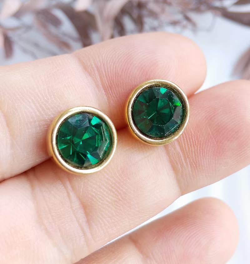 Vintage Jewelry 西洋古董飾品 SWAROVSKI 深邃綠 針式耳環
