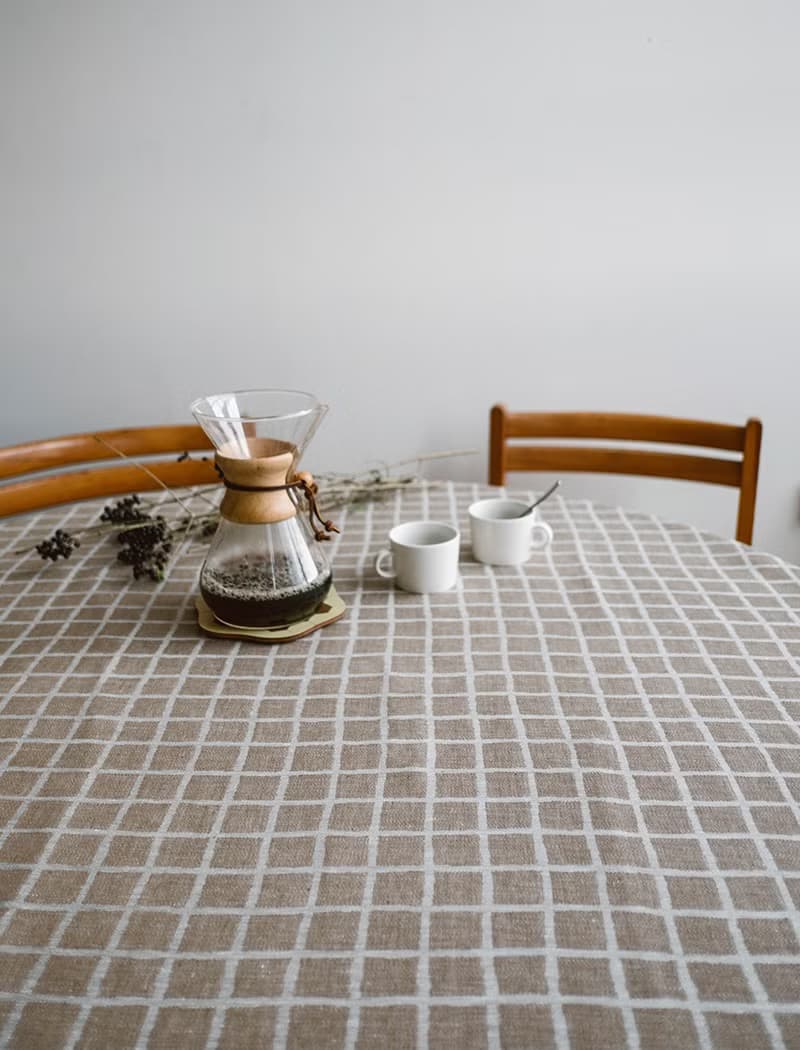 北歐設計師款 - 格子桌巾, 咖 (147X147cm)  TABLECLOTH,BROWN