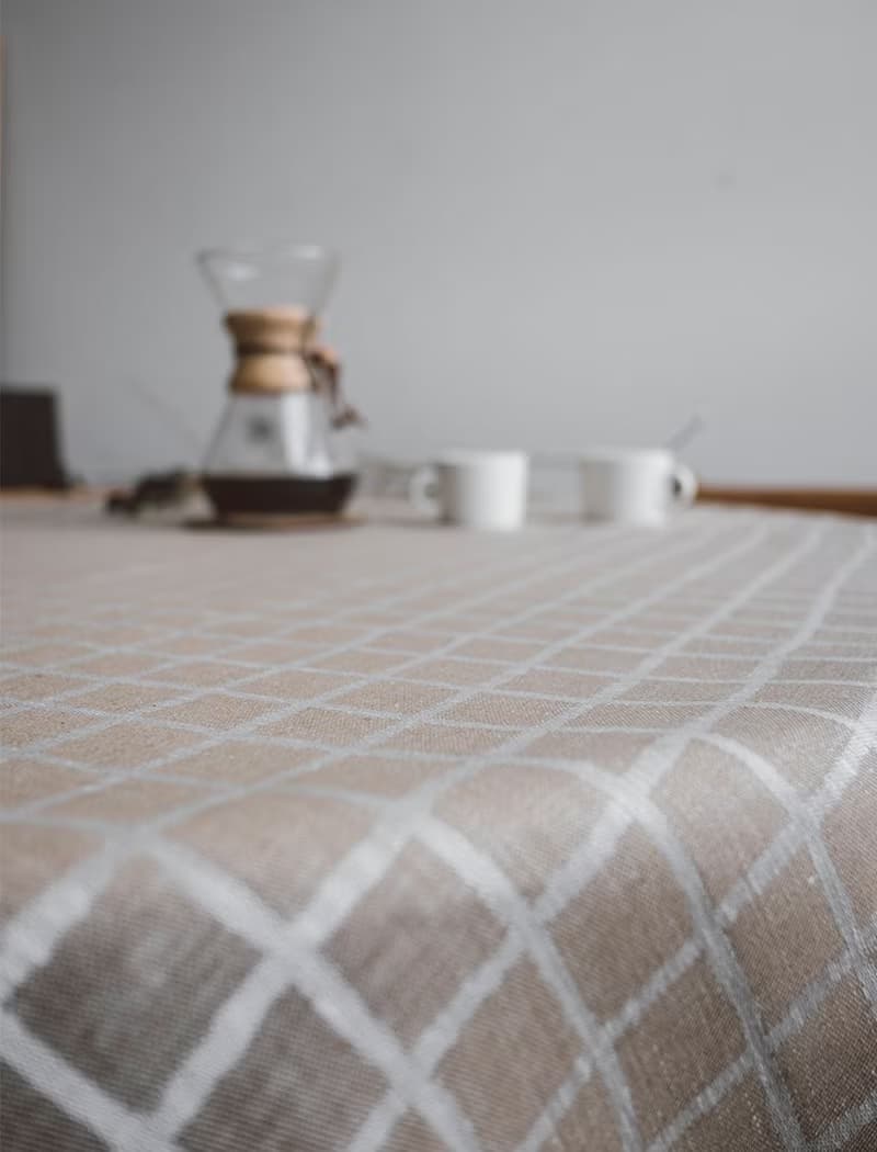 北歐設計師款 - 格子桌巾, 咖 (147X147cm)  TABLECLOTH,BROWN