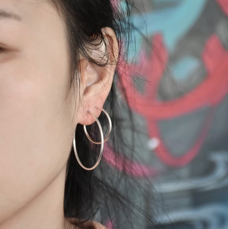 S925銀 手工製作 簡約純銀實心圓環大圓圈耳環