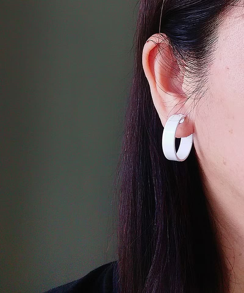 Vintage Jewelry 西洋古董飾品 白琺瑯 C圈 夾式耳環