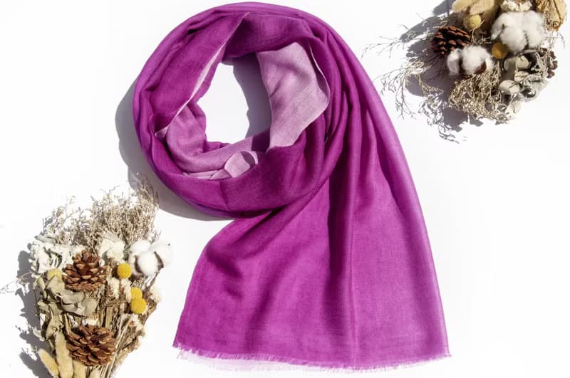 喀什米爾Cashmere/羊絨圍巾/純羊毛圍巾披巾/戒指絨披肩-桃紅漸層