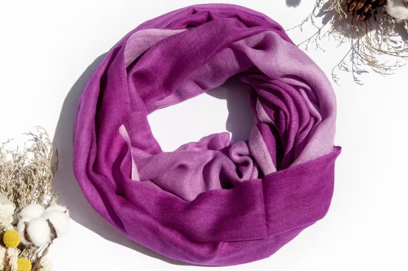 喀什米爾Cashmere/羊絨圍巾/純羊毛圍巾披巾/戒指絨披肩-桃紅漸層