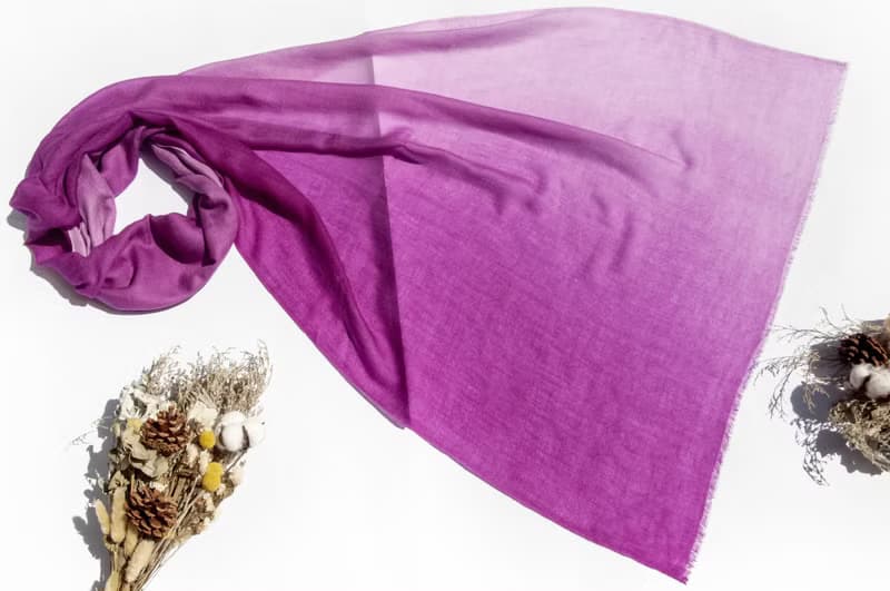 喀什米爾Cashmere/羊絨圍巾/純羊毛圍巾披巾/戒指絨披肩-桃紅漸層