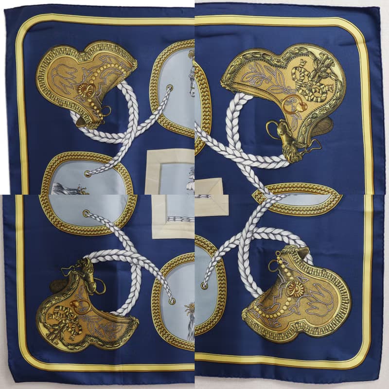 【日本直送】エルメス HERMES カレ90 スカーフ GRAND APPARAT 盛装の馬 シルク 青 レディース【中古】