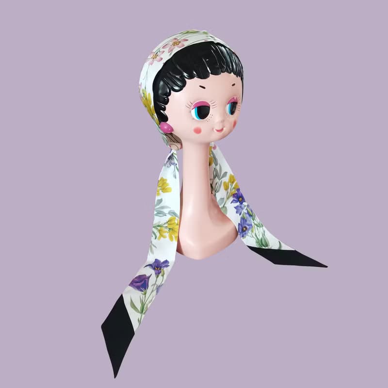 100%桑蠶絲真絲窄領巾/絲巾/飄帶/包柄帶/髮帶::花卉黑邊