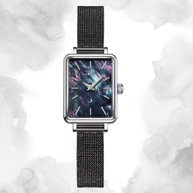 【MOONART】方型手錶 夢幻系列-天鵝(極) 女裝珍珠貝藝術手錶