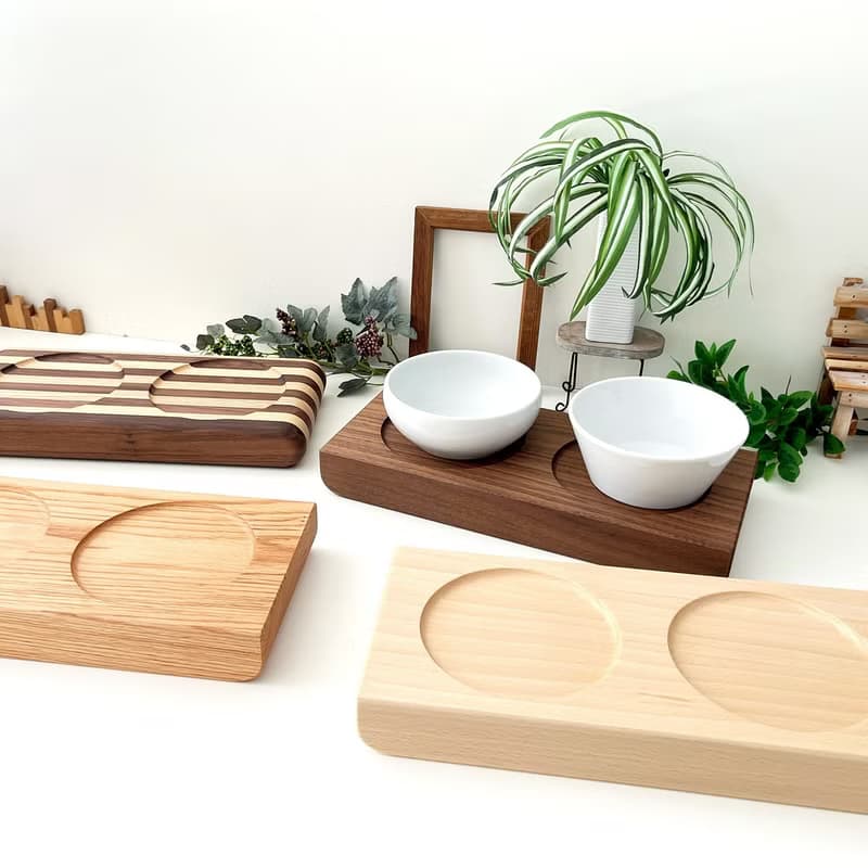 KATOMOKU 貓咪桌/為2件 橡木 日本製造　喂食碗