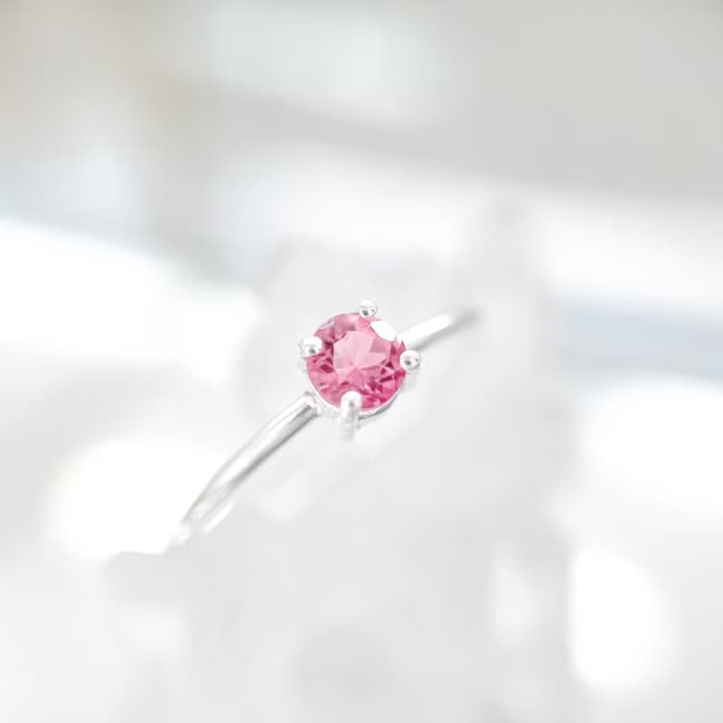 / 薄桜 / 圓形粉紅碧璽925純銀戒指
